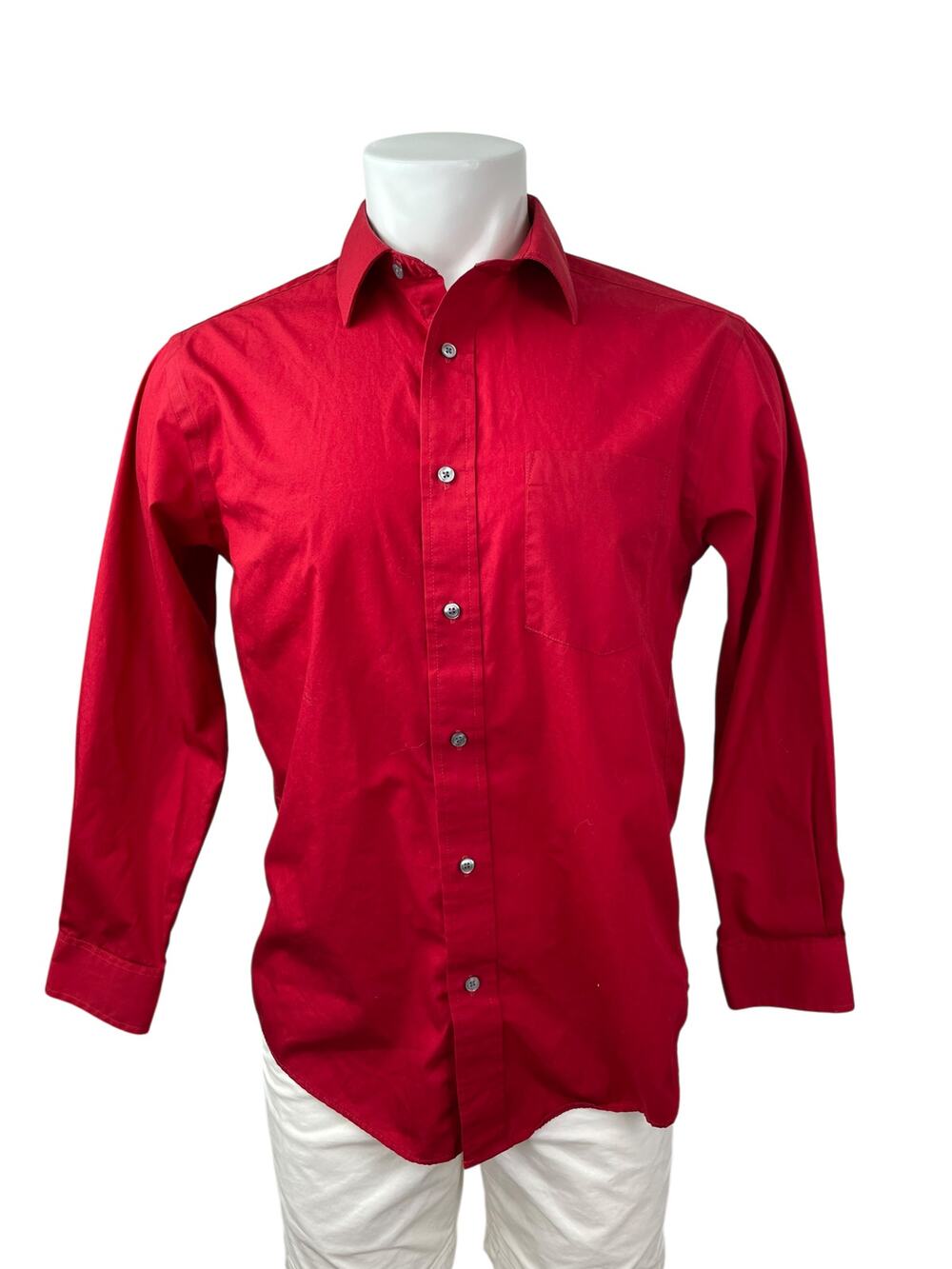 George Men's Red Long Sleeve Chest Pocket Casual Button Down Shirt Top Size M